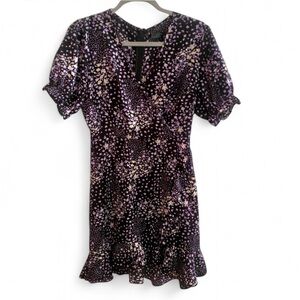MISSGUIDED PURPLE BLACK FLORAL PRINT SHORT SLEEVE MINI DRESS SIZE 2
